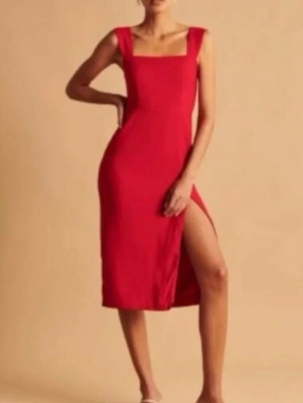 Abercrombie & Fitch Wide Strap Side Slit Red Midi Dress Large